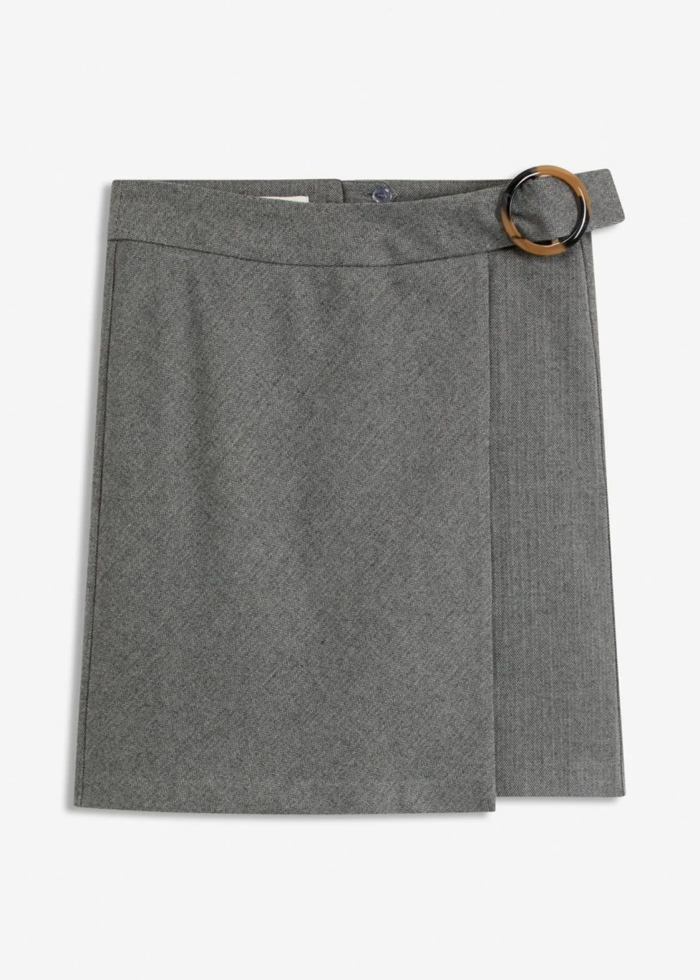 bonprix bonprix Falda con aspecto cruzado y patrón de espiga Gris jaspeado Outlet