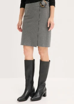 bonprix bonprix Falda con aspecto cruzado y patrón de espiga Gris jaspeado Outlet