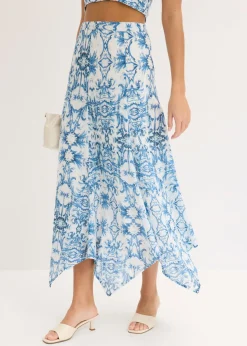 bonprix bonprix Falda con dobladillo irregular Blanco-azul Clearance