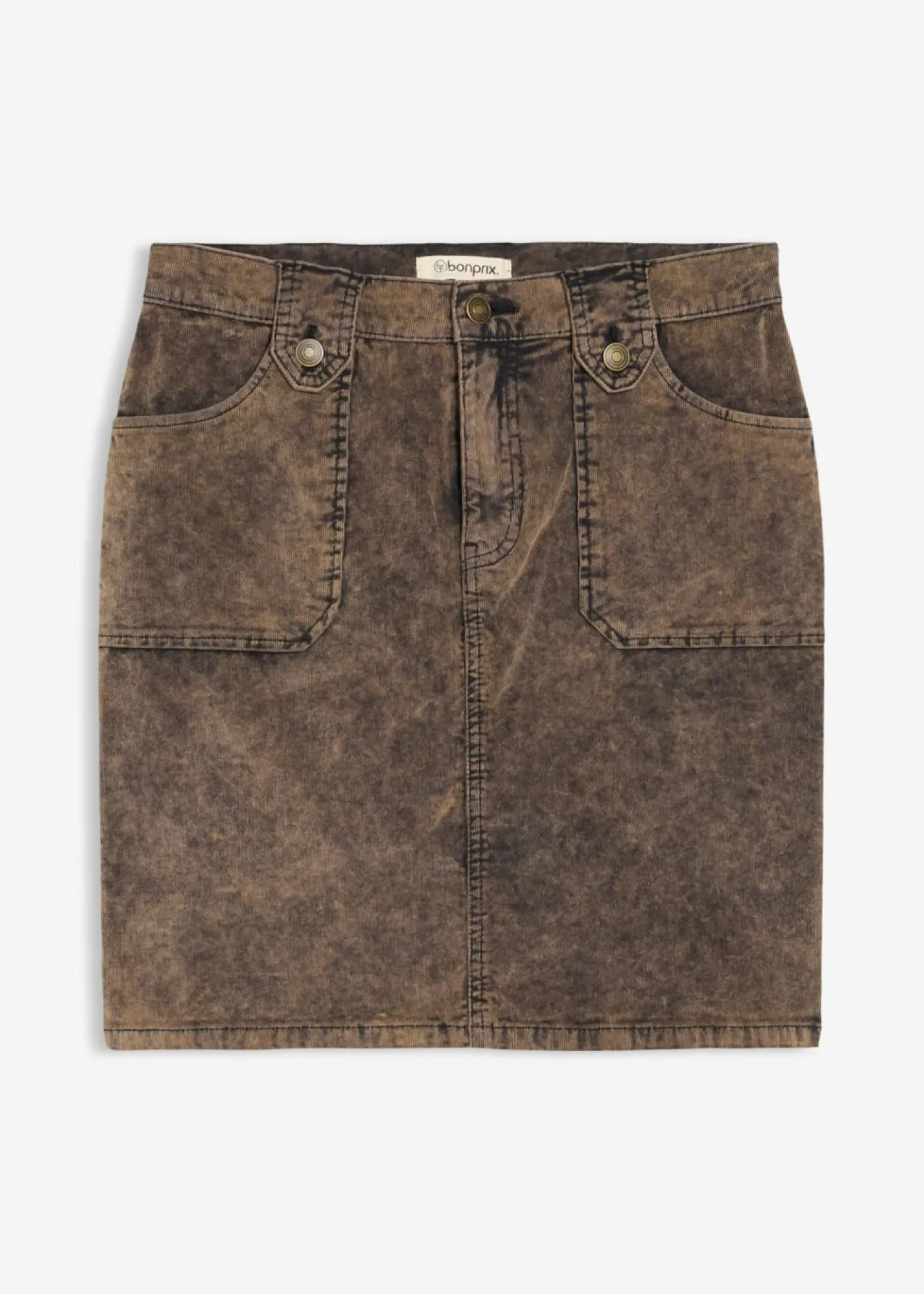 bonprix bonprix Falda corta de pana con efecto desgastado Marrón oscuro Outlet