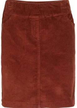bonprix bonprix Falda de algodón de pana, elástica, con cintura cómoda Marrón caoba