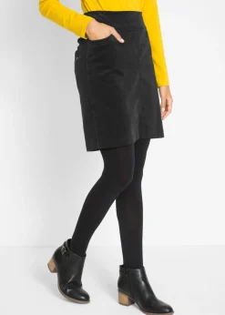 bonprix bonprix Falda de algodón de pana, elástica, con cintura cómoda Negro