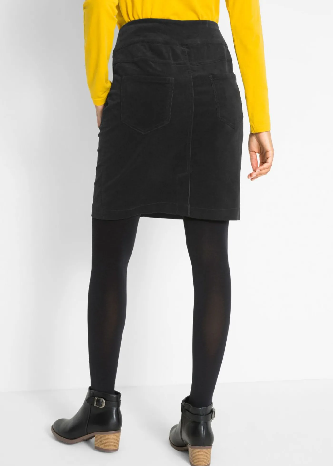 bonprix bonprix Falda de algodón de pana, elástica, con cintura cómoda Negro