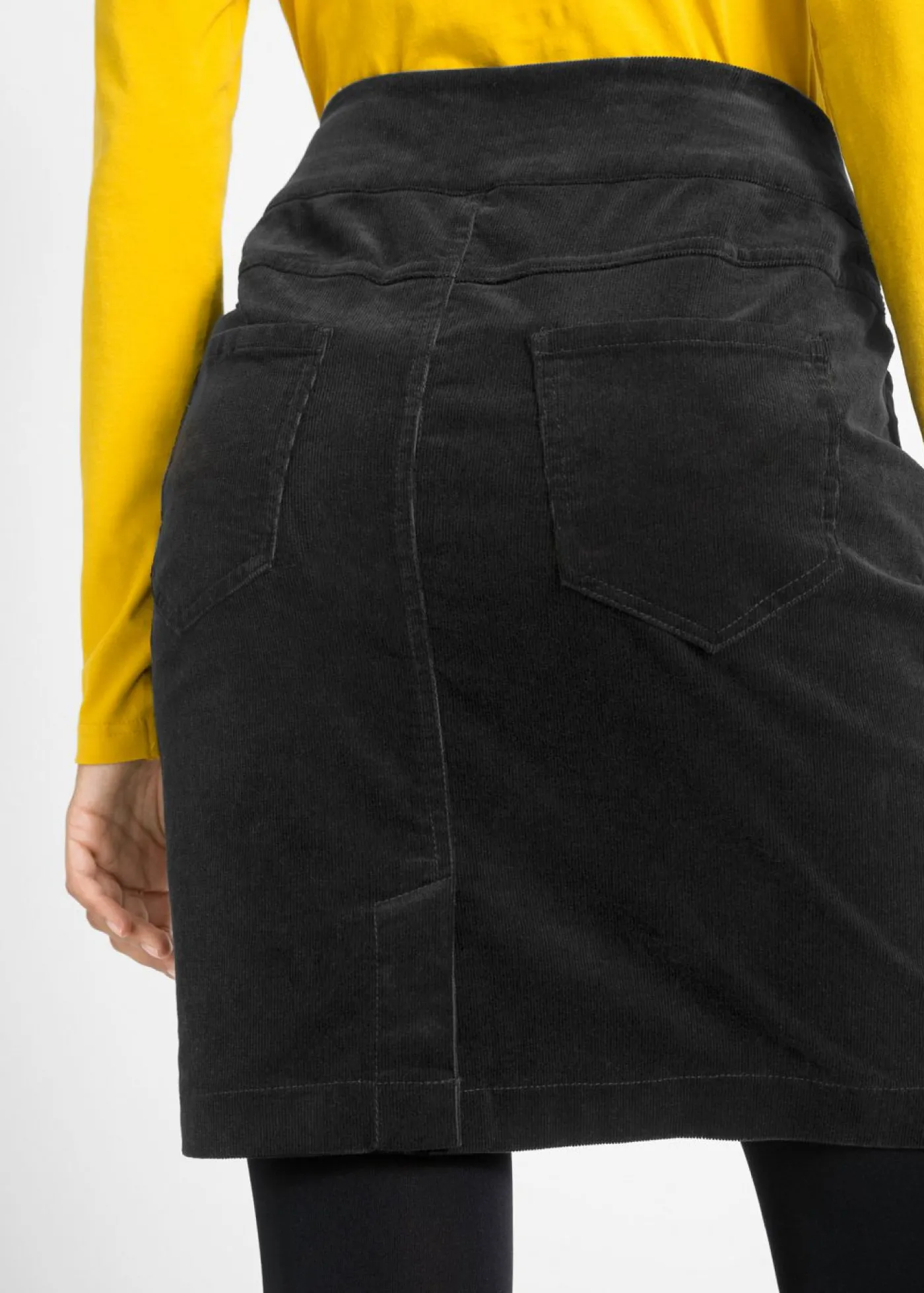bonprix bonprix Falda de algodón de pana, elástica, con cintura cómoda Negro