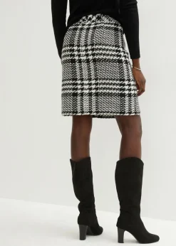 bonprix bonprix Falda de bouclé suave Negro-blanco lana a cuadros Clearance