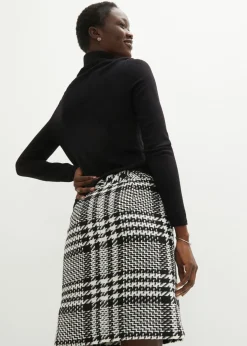 bonprix bonprix Falda de bouclé suave Negro-blanco lana a cuadros Clearance