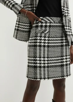 bonprix bonprix Falda de bouclé suave Negro-blanco lana a cuadros Clearance