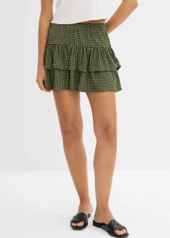 bonprix bonprix Falda de capas de crepé estructurado verde alga a cuadros Best