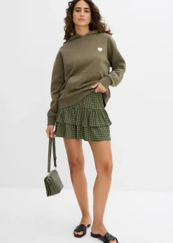 bonprix bonprix Falda de capas de crepé estructurado verde alga a cuadros Best