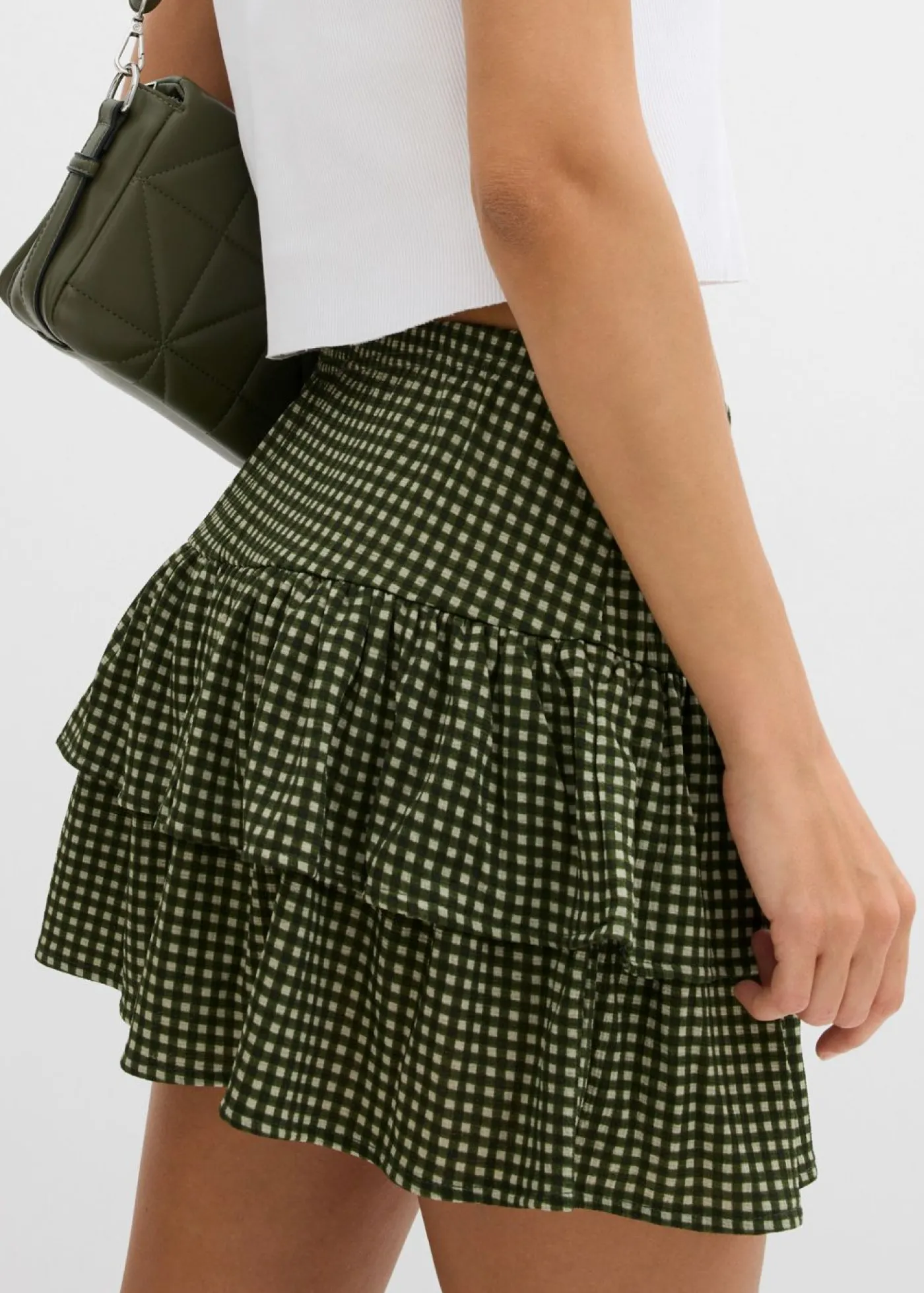 bonprix bonprix Falda de capas de crepé estructurado verde alga a cuadros Best