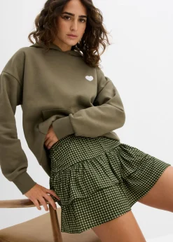 bonprix bonprix Falda de capas de crepé estructurado verde alga a cuadros Best