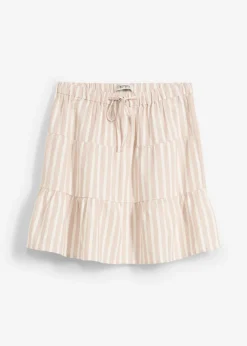 bonprix bonprix Falda de capas de mezcla vaporosa de lino beige almendra-blanco lana con rayas