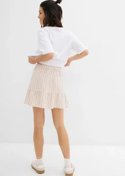 bonprix bonprix Falda de capas de mezcla vaporosa de lino beige almendra-blanco lana con rayas