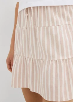 bonprix bonprix Falda de capas de mezcla vaporosa de lino beige almendra-blanco lana con rayas
