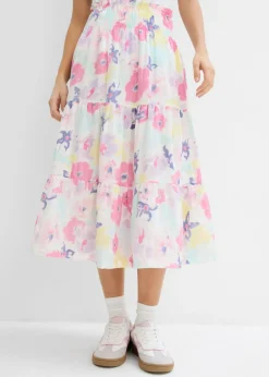 bonprix bonprix Falda de capas de muselina rosa flamenco con flores Sale