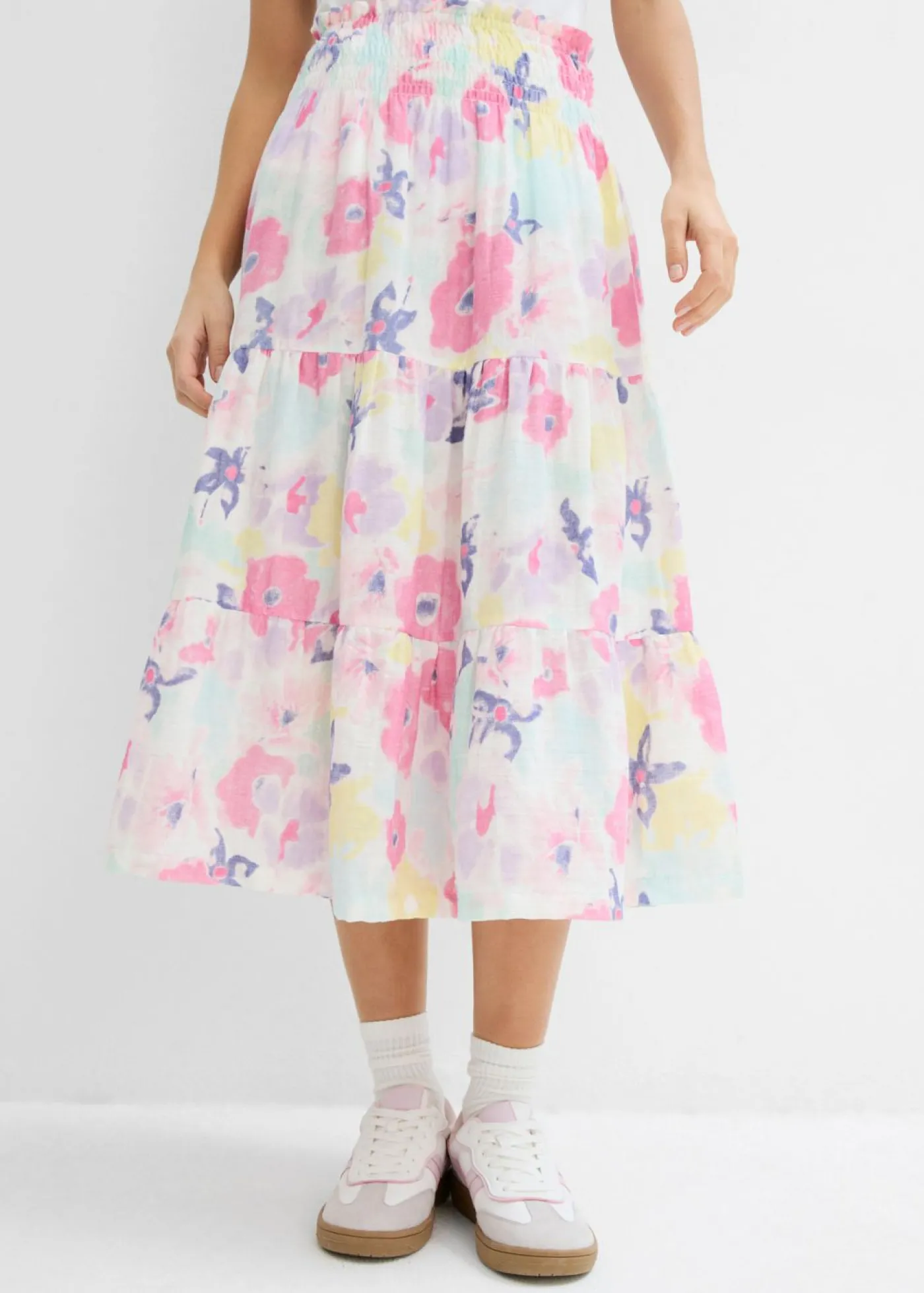 bonprix bonprix Falda de capas de muselina rosa flamenco con flores Sale