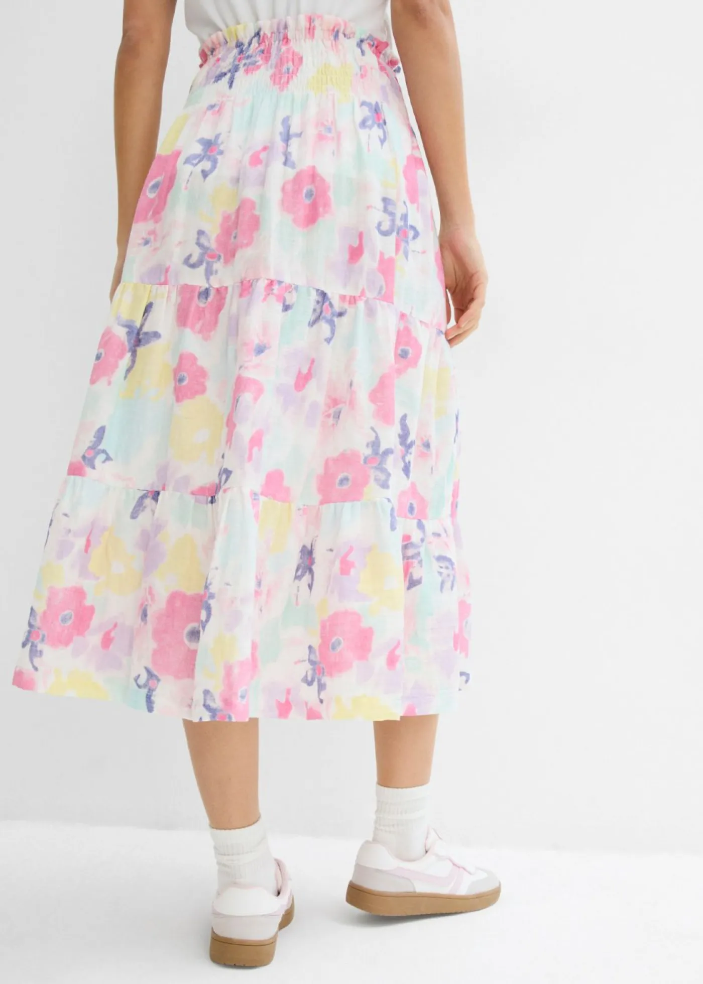 bonprix bonprix Falda de capas de muselina rosa flamenco con flores Sale