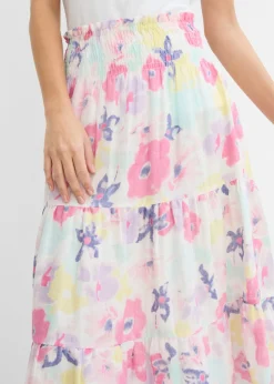bonprix bonprix Falda de capas de muselina rosa flamenco con flores Sale