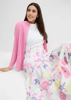 bonprix bonprix Falda de capas de muselina rosa flamenco con flores Sale