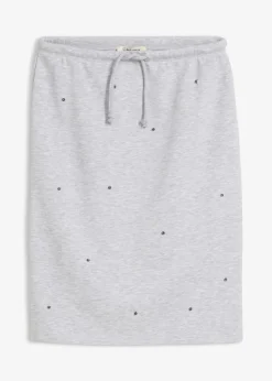 bonprix bonprix Falda de chándal con tachuelas Gris claro jaspeado Clearance