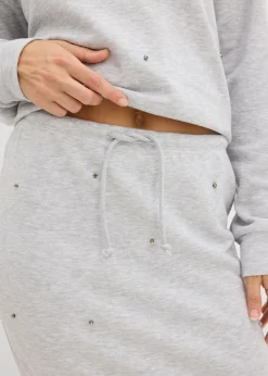 bonprix bonprix Falda de chándal con tachuelas Gris claro jaspeado Clearance