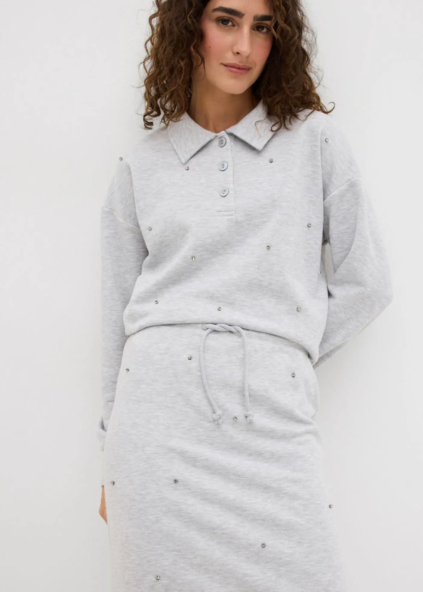 bonprix bonprix Falda de chándal con tachuelas Gris claro jaspeado Clearance