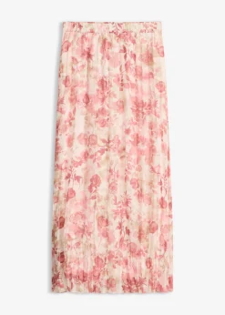 bonprix bonprix Falda de gasa con efecto arrugado rosa claro con flores Outlet