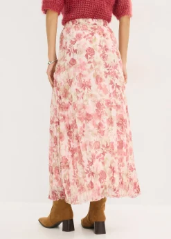 bonprix bonprix Falda de gasa con efecto arrugado rosa claro con flores Outlet