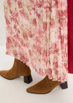 bonprix bonprix Falda de gasa con efecto arrugado rosa claro con flores Outlet