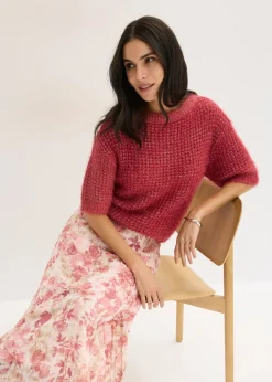 bonprix bonprix Falda de gasa con efecto arrugado rosa claro con flores Outlet