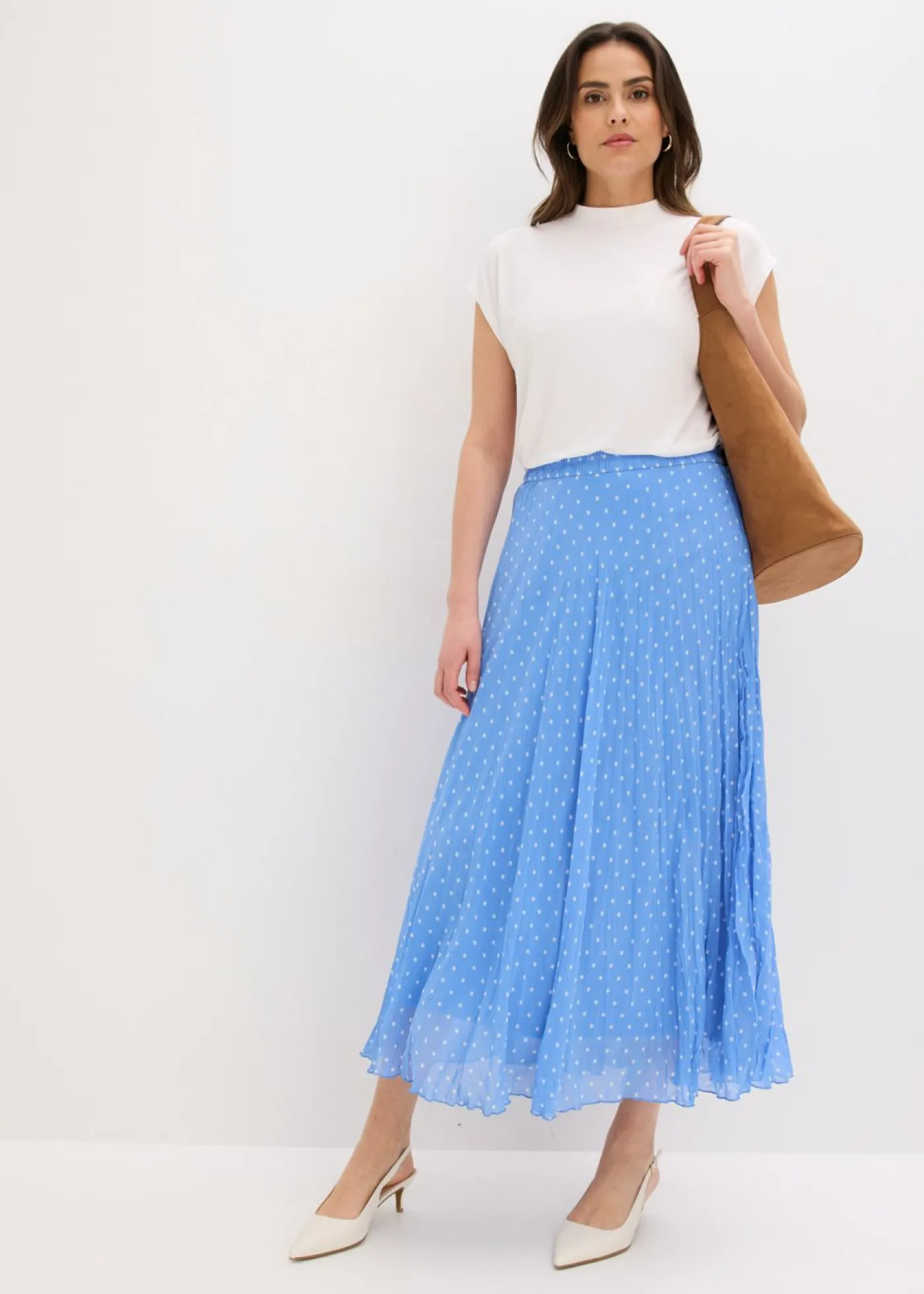 bonprix bonprix Falda de gasa con look arrugado Azul provenzal-blanco de lunares Online