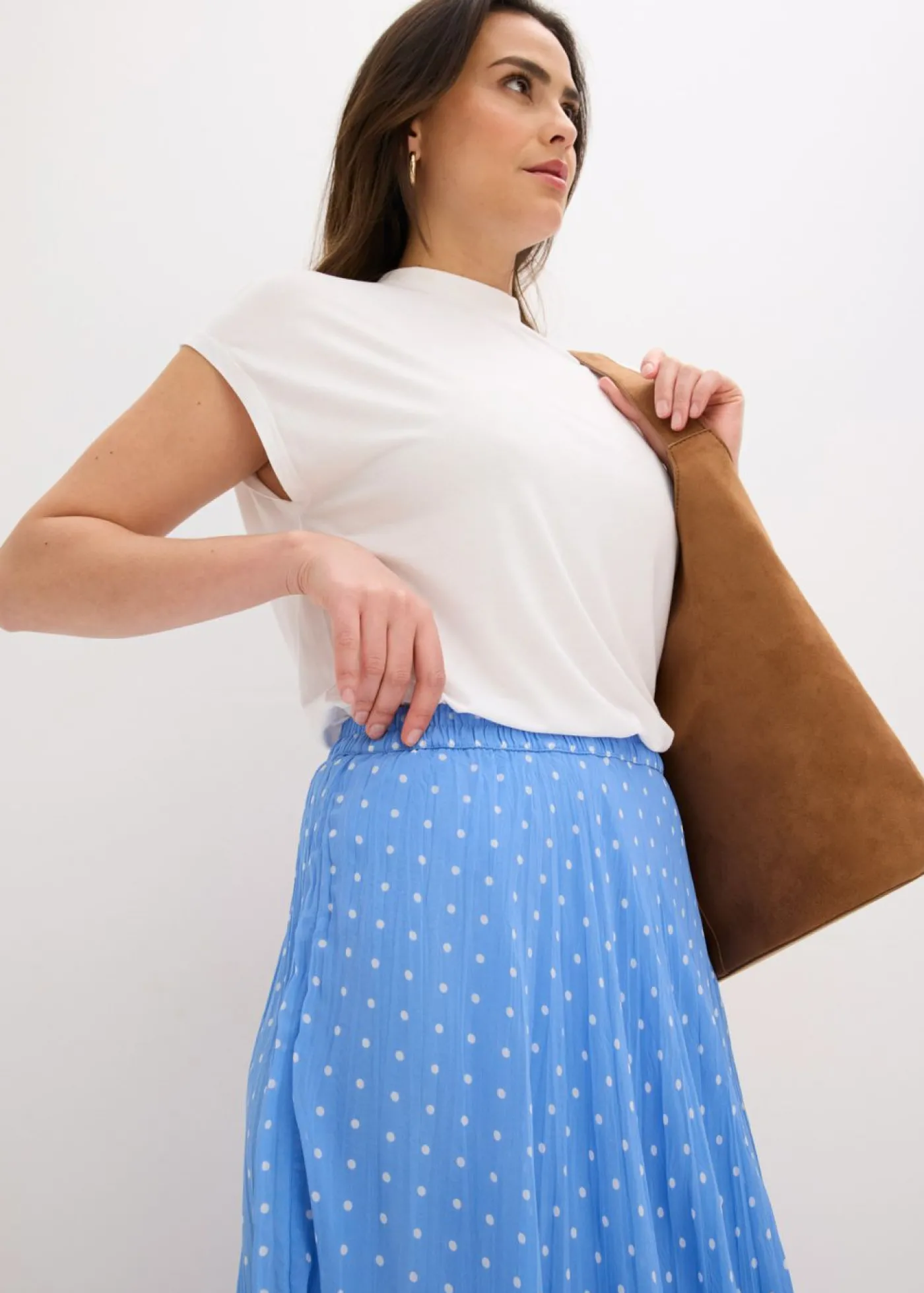 bonprix bonprix Falda de gasa con look arrugado Azul provenzal-blanco de lunares Online