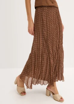 bonprix bonprix Falda de gasa con look arrugado marrón claro/beige arena topos Sale