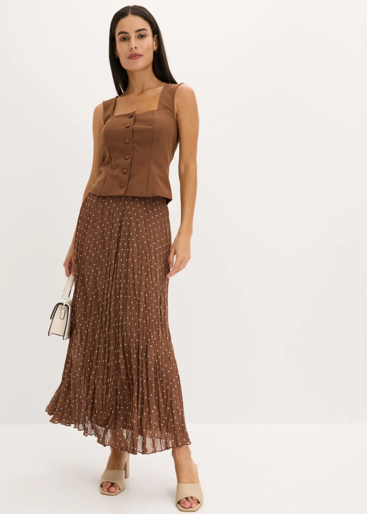 bonprix bonprix Falda de gasa con look arrugado marrón claro/beige arena topos Sale