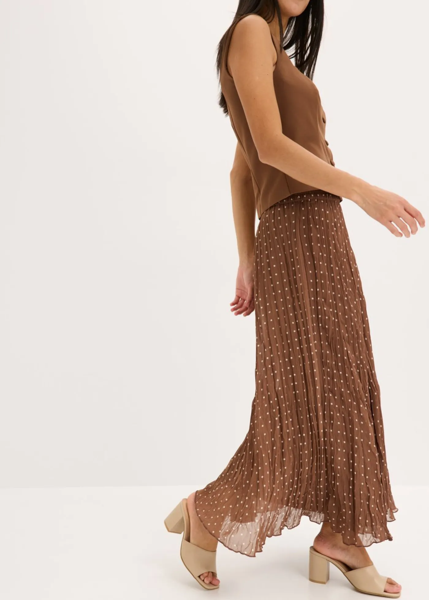 bonprix bonprix Falda de gasa con look arrugado marrón claro/beige arena topos Sale