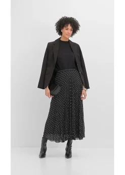 bonprix bonprix Falda de gasa con look arrugado Negro-blanco de lunares Discount