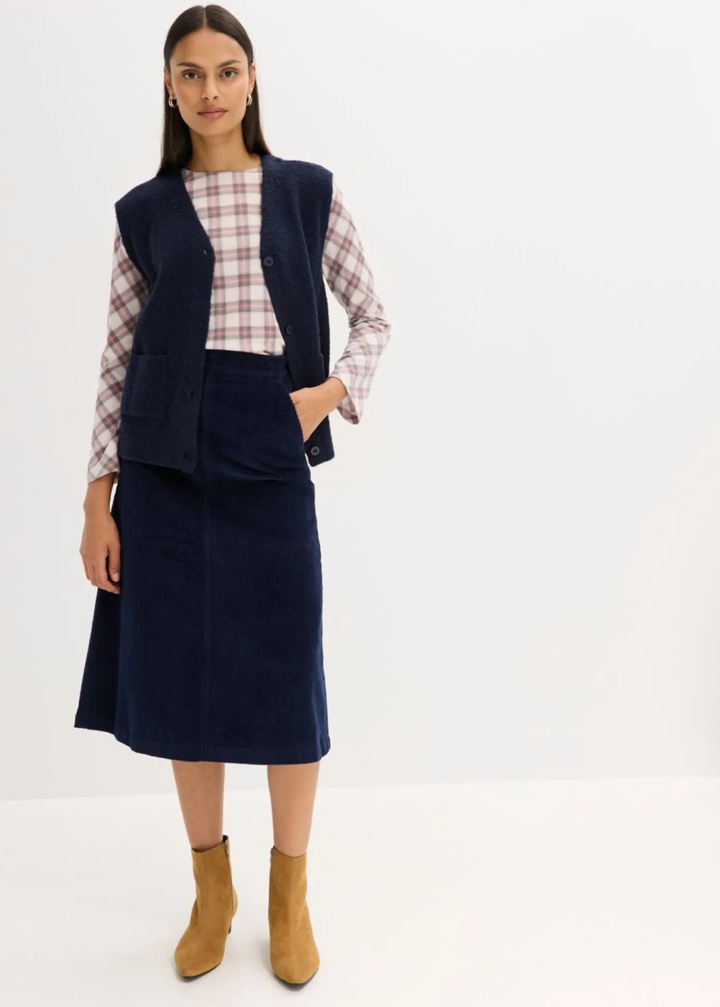 bonprix bonprix Falda de pana azul tinta