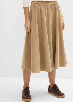 bonprix bonprix Falda de pana de mezcla de algodón Caqui claro Discount