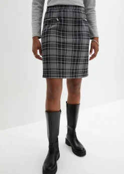 bonprix bonprix Falda de punto negro-gris claro a cuadros