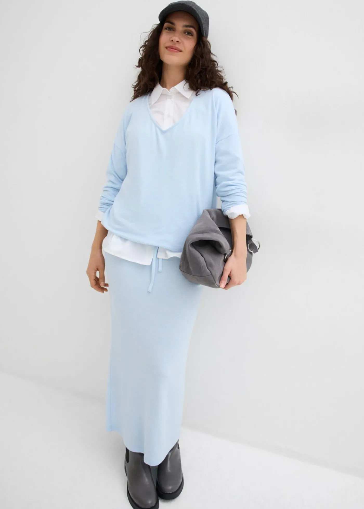 bonprix bonprix Falda de punto con aspecto de punto Azul pálido jaspeado Best