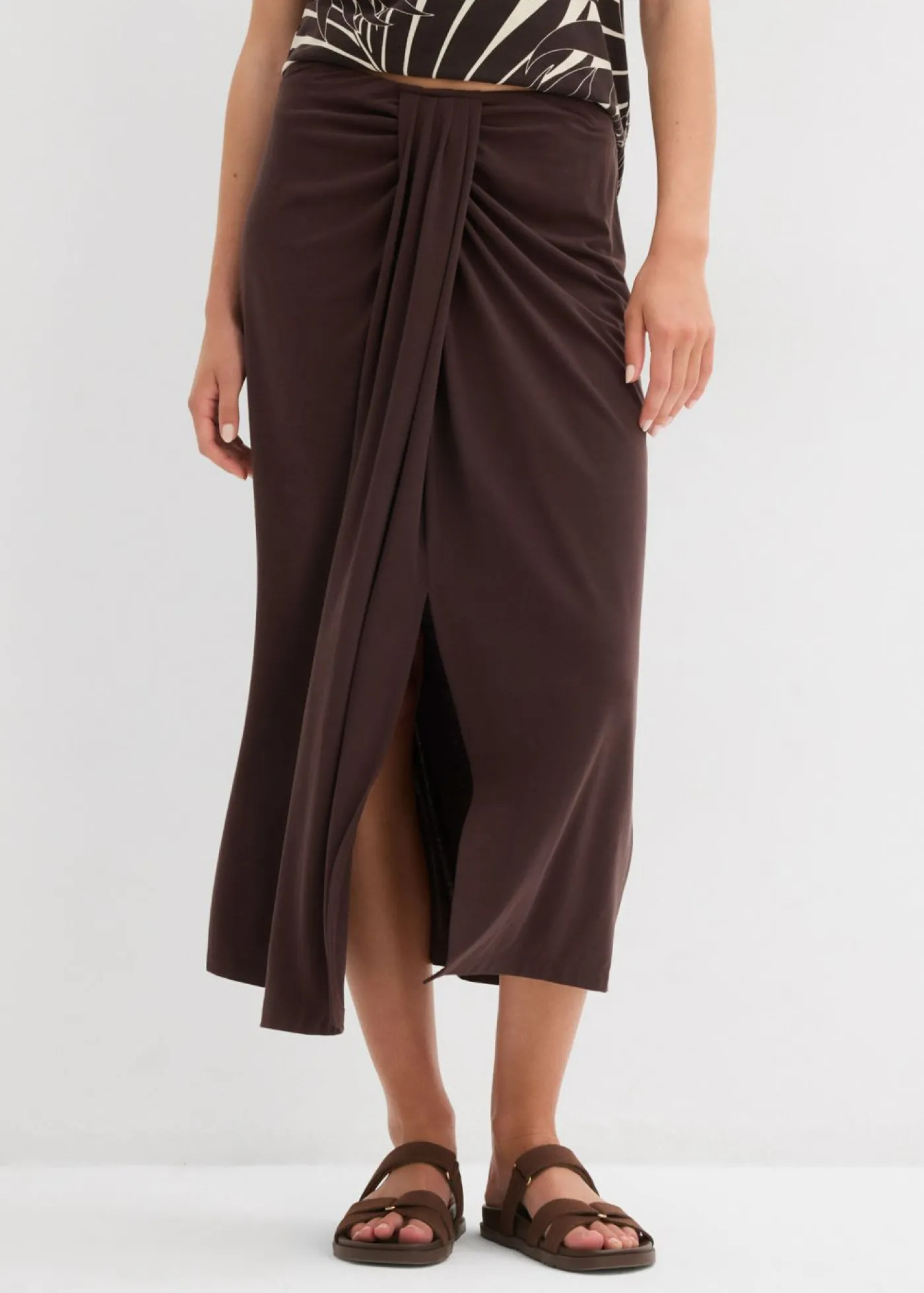 bonprix bonprix Falda de punto con cinturilla cómoda Marrón oscuro New