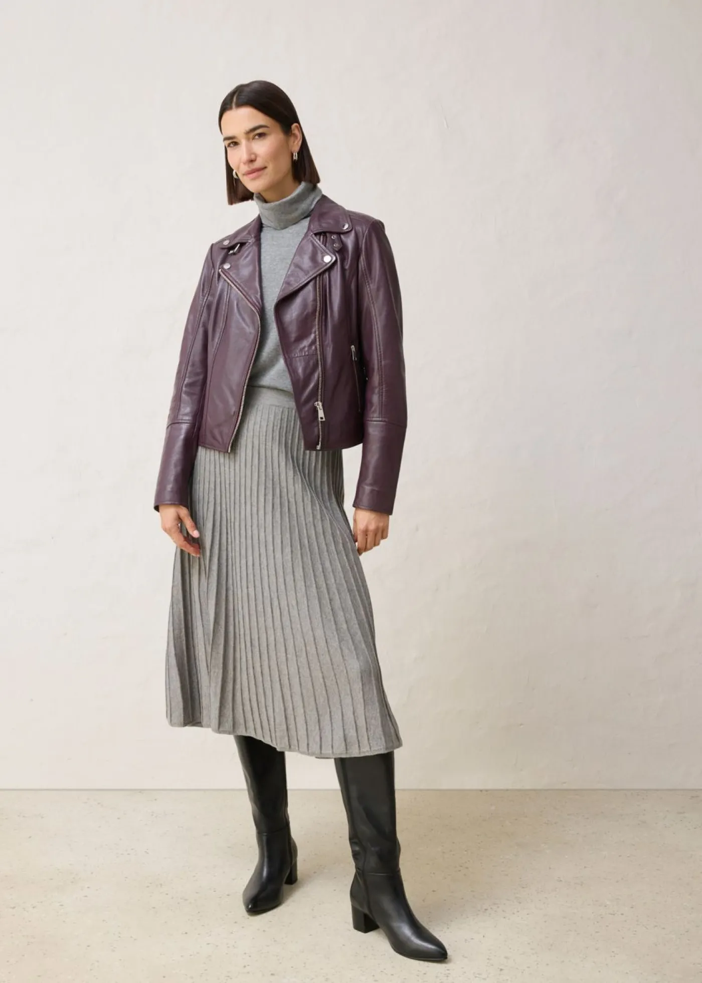bonprix bonprix Falda de punto con lana merino Gris jaspeado