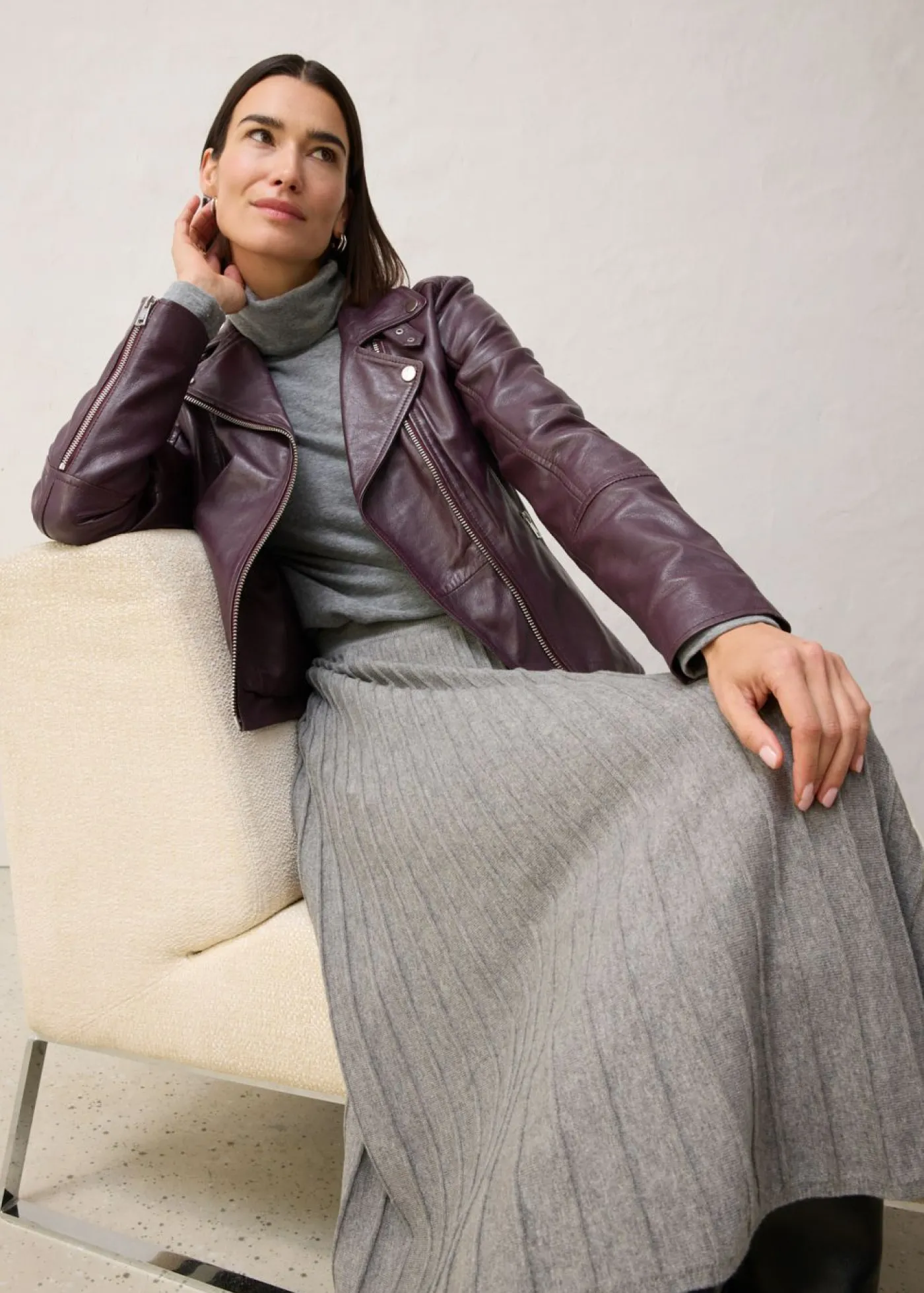 bonprix bonprix Falda de punto con lana merino Gris jaspeado