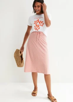 bonprix bonprix Falda de punto con rayas y largo hasta la rodilla coral ahumado-blanco con rayas Hot