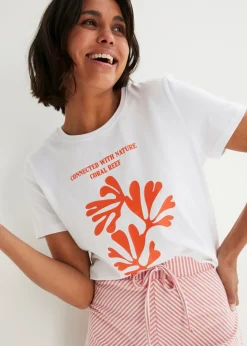 bonprix bonprix Falda de punto con rayas y largo hasta la rodilla coral ahumado-blanco con rayas Hot
