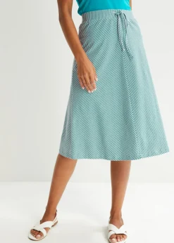bonprix bonprix Falda de punto con rayas y largo hasta la rodilla verde caña-blanco con rayas