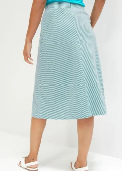bonprix bonprix Falda de punto con rayas y largo hasta la rodilla verde caña-blanco con rayas