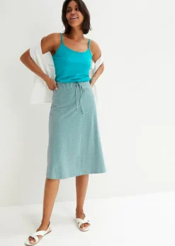 bonprix bonprix Falda de punto con rayas y largo hasta la rodilla verde caña-blanco con rayas