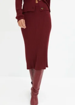 bonprix bonprix Falda de punto de canalé de mezcla de viscosa Rojo rubí Online