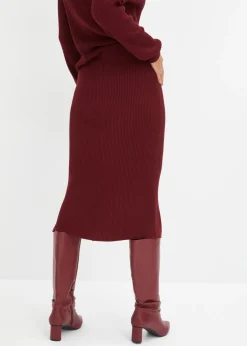 bonprix bonprix Falda de punto de canalé de mezcla de viscosa Rojo rubí Online